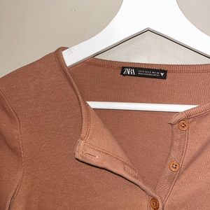 ZARA rust coloured button up long sleeve top